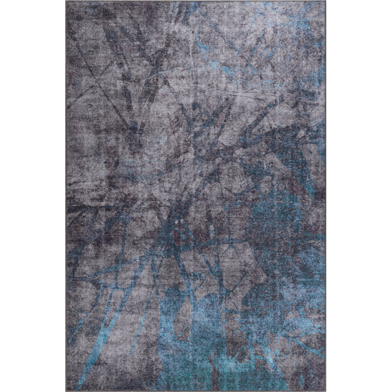 Tapis décoratif rayé bleu gris, Rond 6 pi 11 po