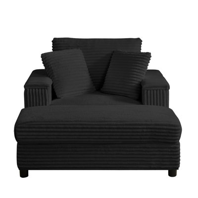 Versized Storage Chaise Lounge With Removable Ottoman - 52" Wide Convertible Sofa With Foldable Lid & Armrest Storage, 1000lbs Capacity, Corduroy Fabr by Ebern Designs