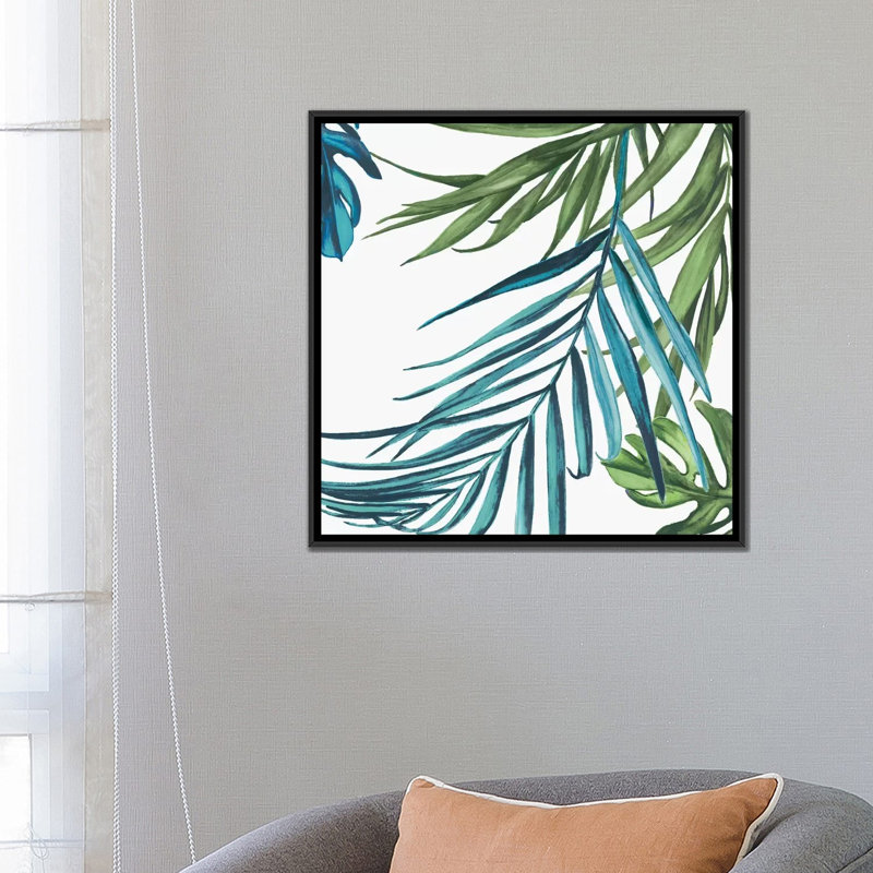 « palm leaves iii », impression sur toile, H 26 po x l 26 po x P 1,5 po, Toile avec cadre noir, Pas de tapis