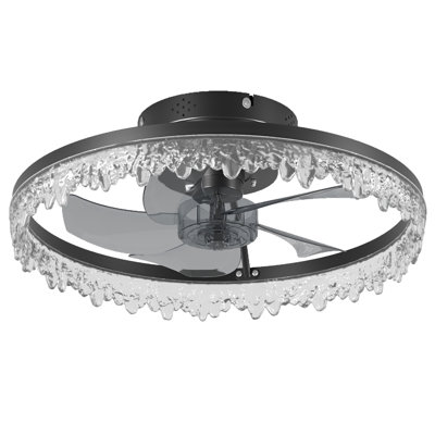 Modern Black Crystal Ceiling Fan with Light and Remote, Adjustable Color Temperature