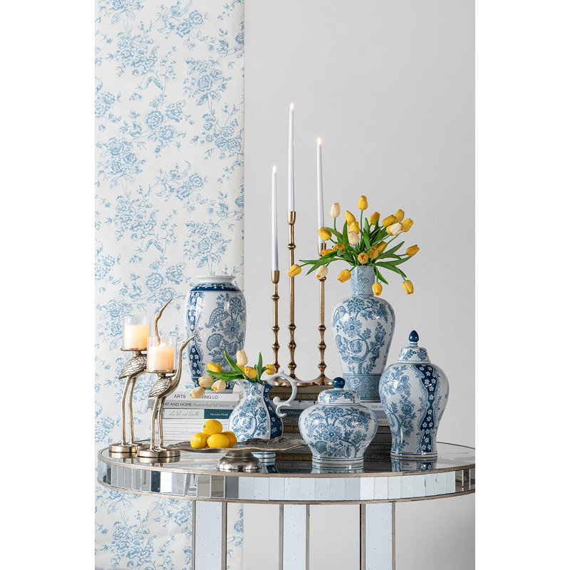 Porcelain Lidded Jar - Blue/White, 14.6" H x 8.3" W x 8.3" D
