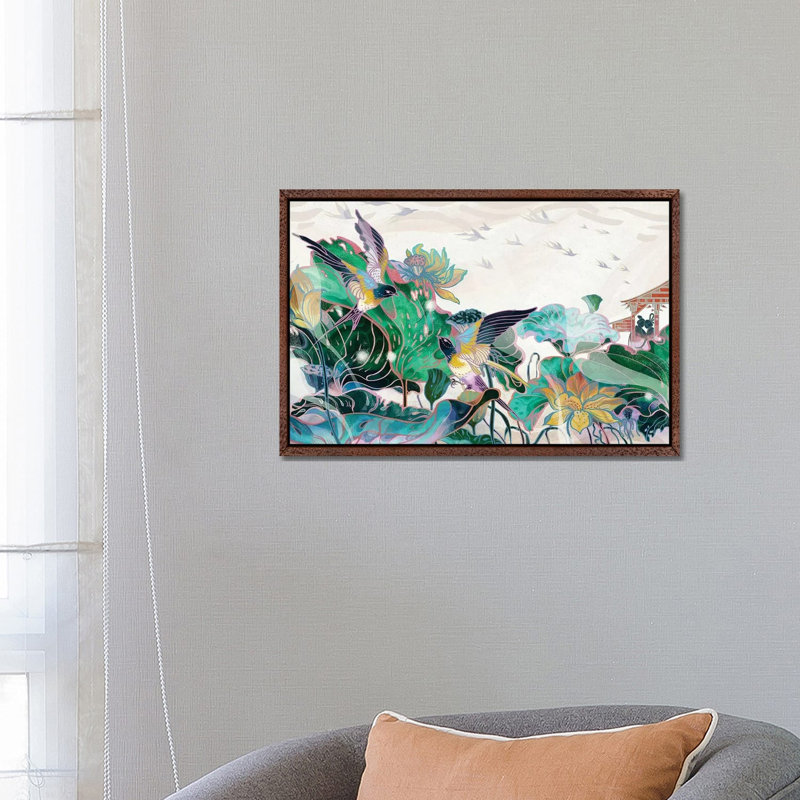 Cowherd And Weaver by Sija Hong - Painting on Canvas, 66.04 cm H x 45.72 cm W, Classic Brown Wood Framed