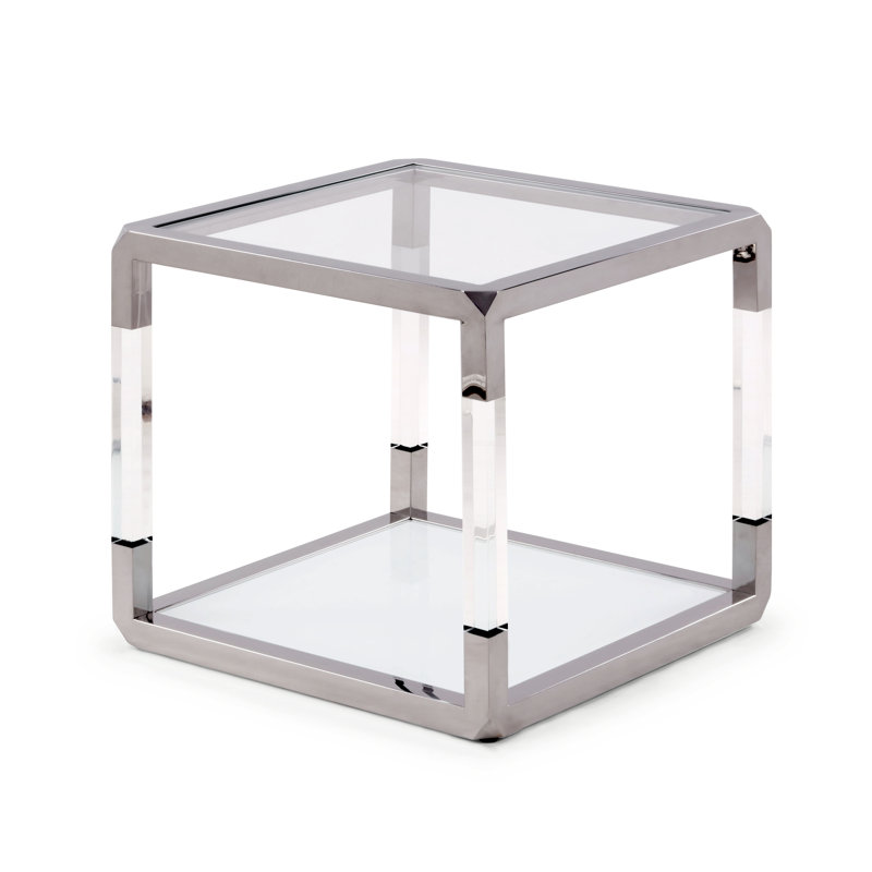 Jasper Ultra-Clear Glass and Acrylic End Table with Polished Stainless Steel