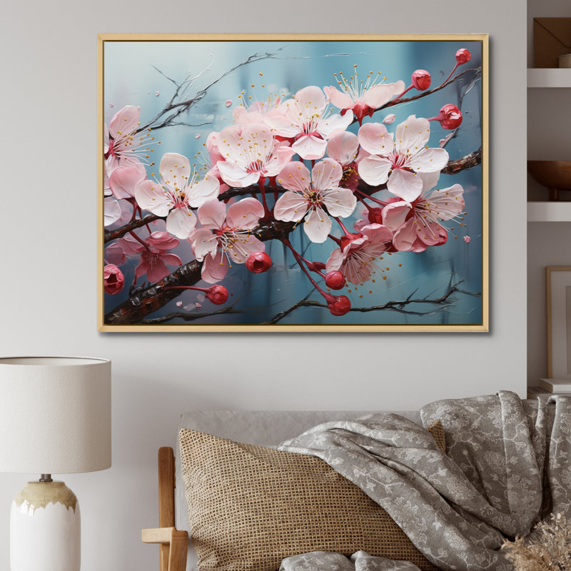Fleur de pommier Impasto II - impression, H 12 po x l 20 po x P 1 po, Cadre naturel flottant