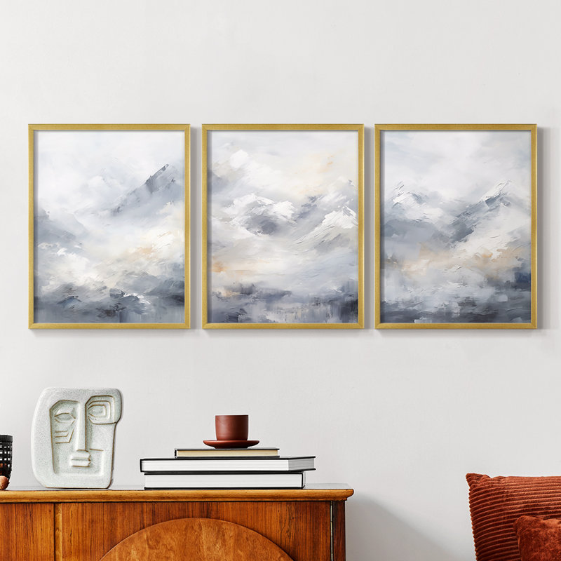 Lanscape Study Series LXII -Set de 3 estampes numériques giclées -Prêt à accrocher, Cadre doré, H 10 po x l 8 po