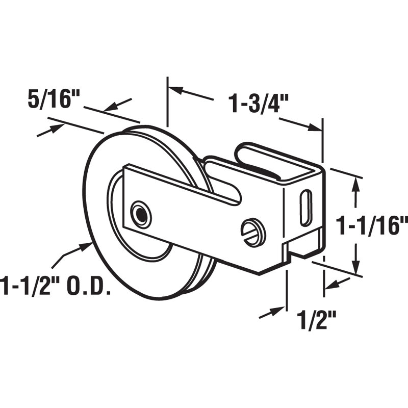 1-1/2 In., Steel, Sliding Door Roller Assembly With Plastic Roller, Ador