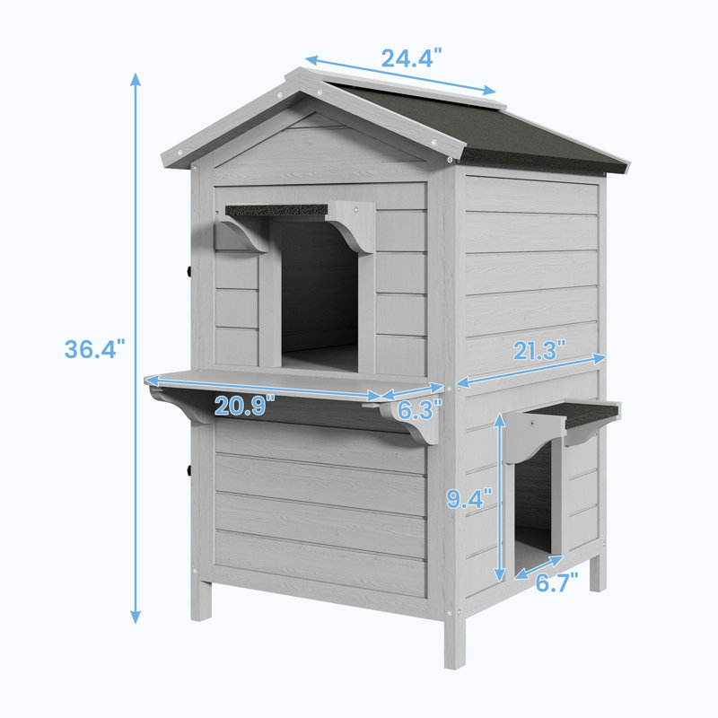 Maison pour chat à 2 niveaux avec toit résistant aux intempéries, abri pour chat en bois pour une utilisation intérieure ou extérieure