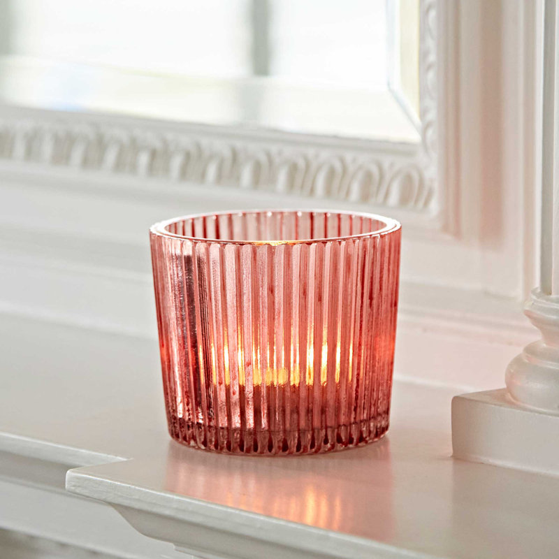 Glass Tabletop Tealight Holder, Pink