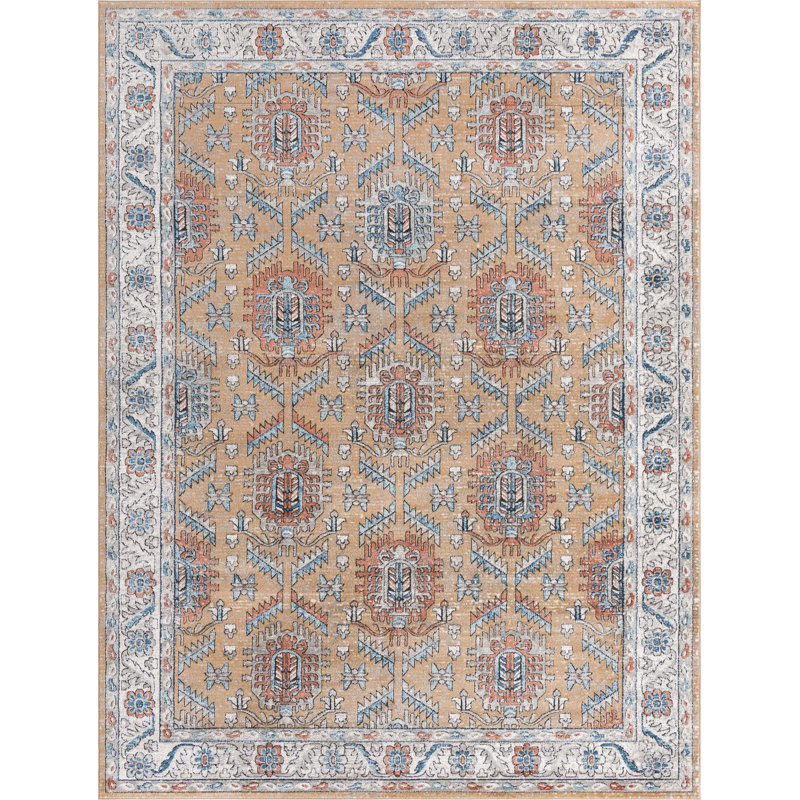 Tapis traditionnel jaune / ivoire, Rectangle 10 pi x 14 pi