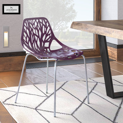 Stackable Dining Side Chairs with Floral Cutout Back and Stainless Steel Legs – Modern Kitchen, Restaurant, or Banquet Seating