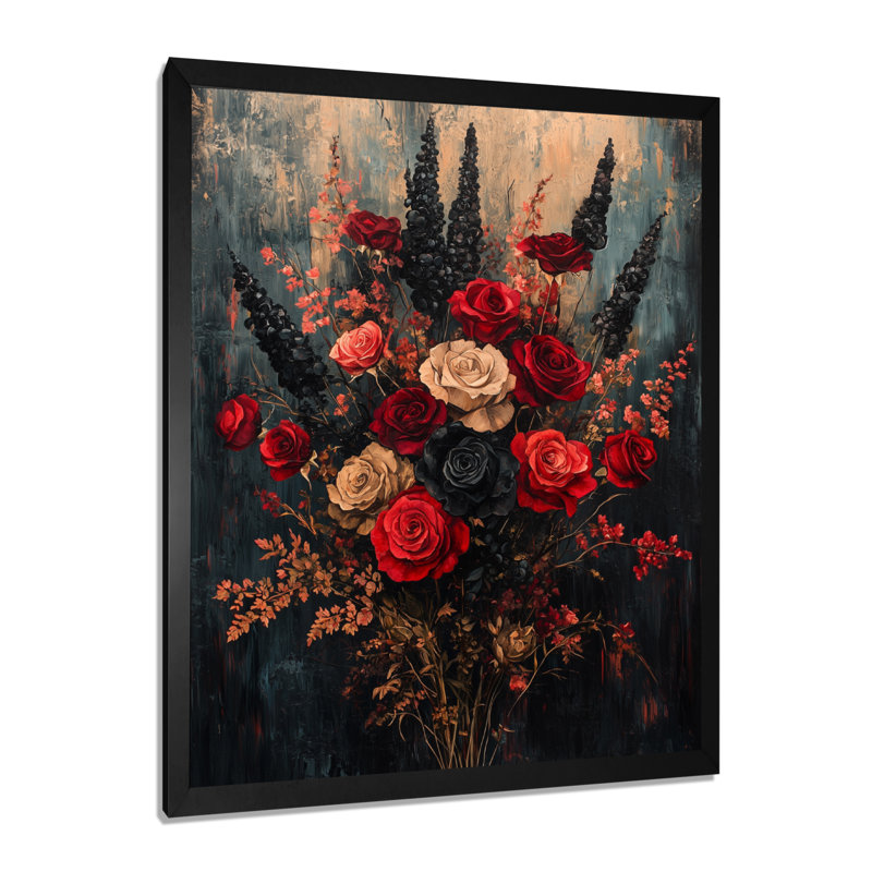 Snyder - Décoration murale florale, H 32 po x l 24 po, Picture Framed, Noir, noir, noir, noir