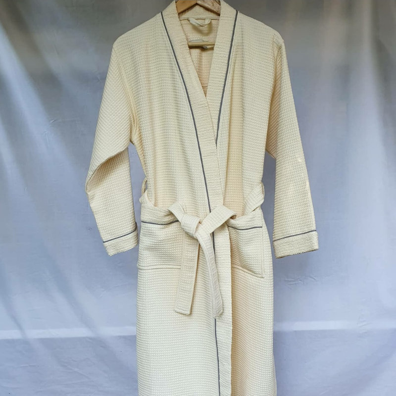 Hammd Waffle Gender Neutral Mid-Calf Bathrobe with Pockets,  L/XL,  Off White