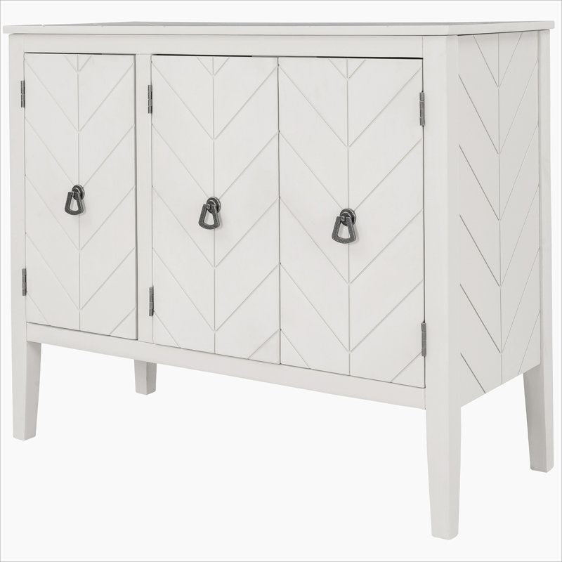 Armoire décorative à 3 portes Edford, armoire en bois antique avec tablette réglable, Blanc, crème
