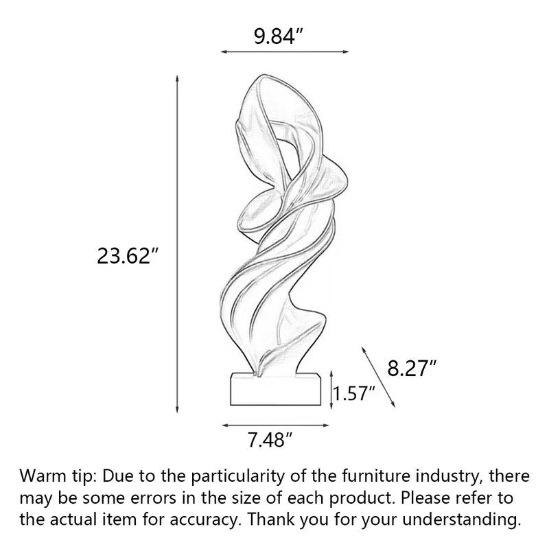 Statue d'art moderne courbée et torsadée, ornement de salon, H 23,62 po x l 9,84 po x P 8,27 po, White
