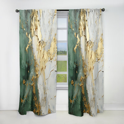Gold And Green Paint Fusion - Abstract Painting Blackout Abstract Curtain - 1 Panel