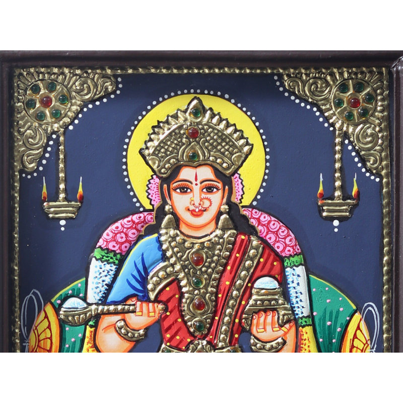 Devi Annapurna Tanjore Painting with Teakwood Frame