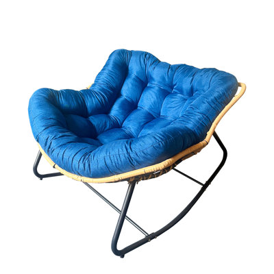 Fauteuil à culot de 450 lb, 9,7 lb ultra confortable, avec coussin de siège semblable à un nuage de 10 lb, liberté de salon à 360 °, pour balcon, jardin, poignées antidérapantes, bleu foncé, chaise berçante ovale, capacité, système, inclinable, adapté