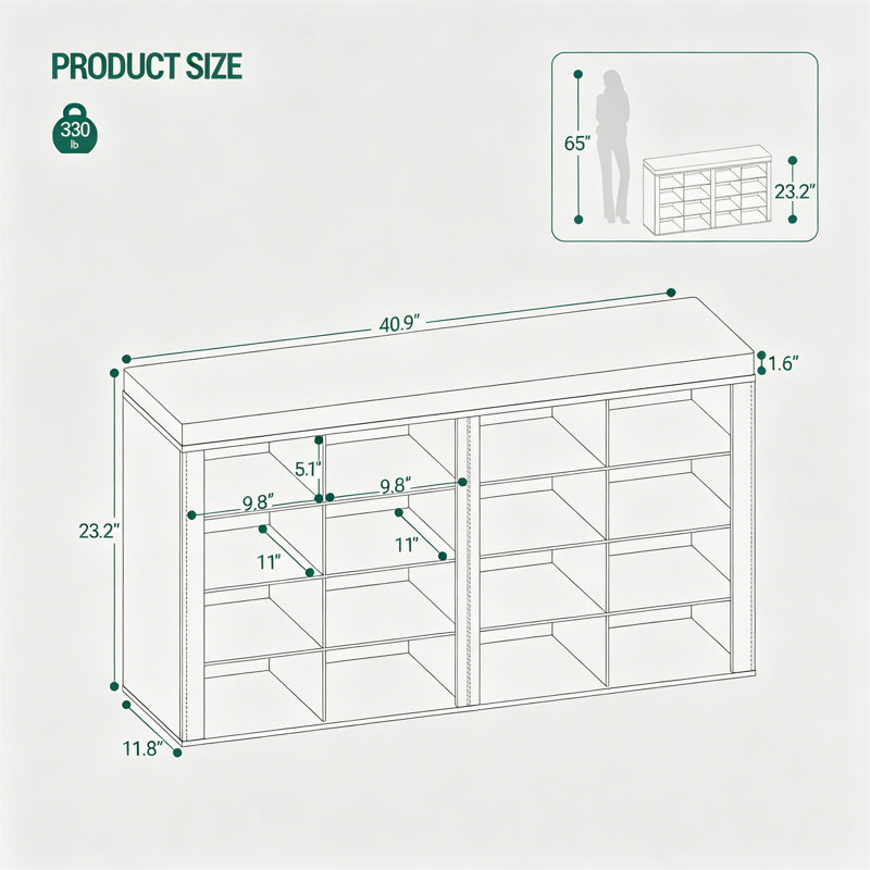 16 Pair Shoe Storage Bench