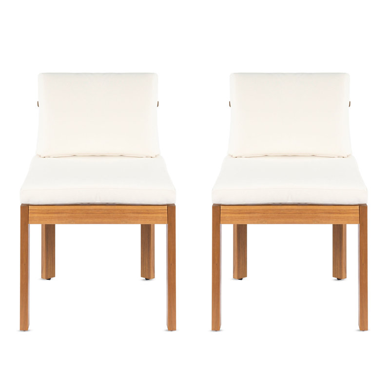 Chaise de salle à manger d'extérieur en bois d'acacia (ensemble de 2), bois et coussins