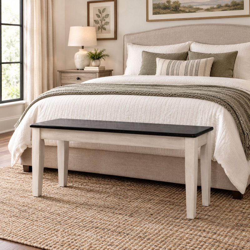 Banc en bois Weldy, Blanc antique / frêne noir européen