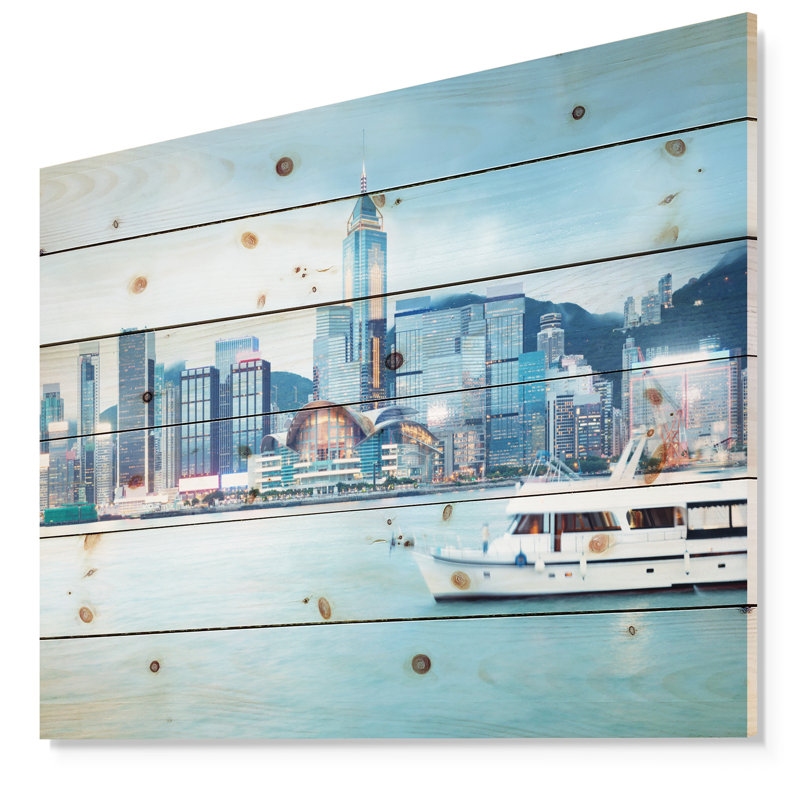 «Hong Kong City at Night» - reproduction, H 36 po x l 46 po x P 1,5 po, Bois