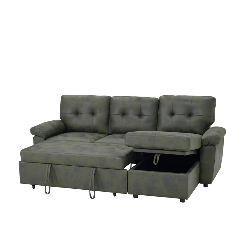Sofa de coin avec rangement et lit gigogne, Tissu vert olive