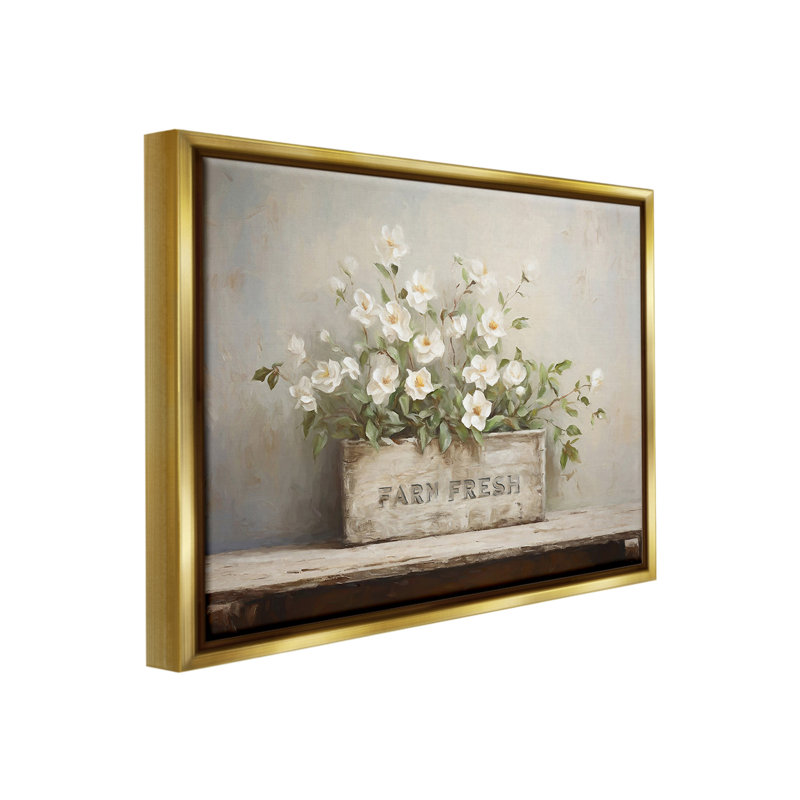 "Farm Fresh Flower Planter" par Ramona Murdock sur toile, Cadre flottant métallique doré, H 25 po x l 31 po