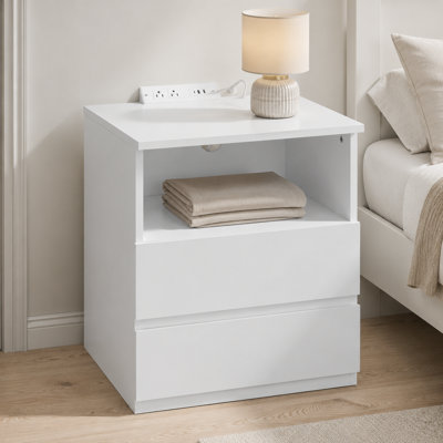 Ensemble de 2 tables de bout blanches avec station de charge USB-C rapide, canapé à 2 tiroirs pour le salon, la chambre à coucher et le bureau