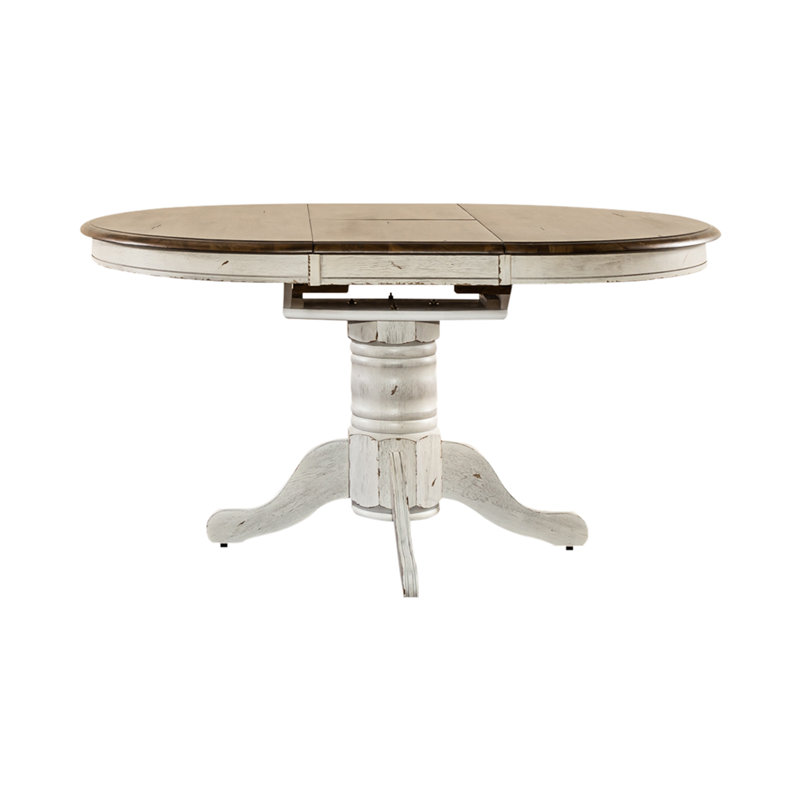Judique Pedestal Dining Table w/ 15" Leaf, White