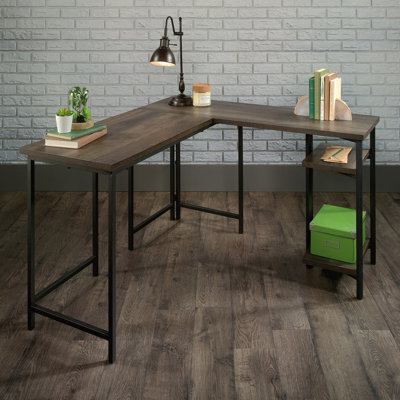L-Shaped Desk, Brown Finish
