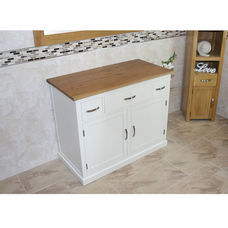 Jimena Solid Wood Bathroom Cabinet, Oak/White