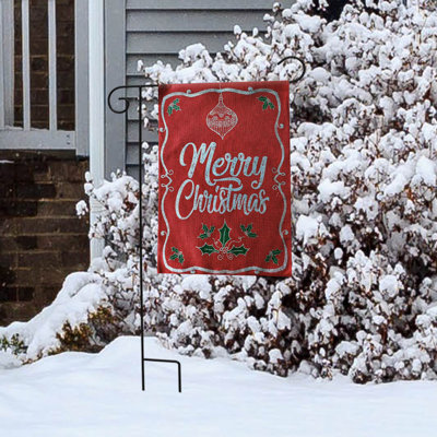 Merry Christmas Holly Burlap Garden Flag 12x18