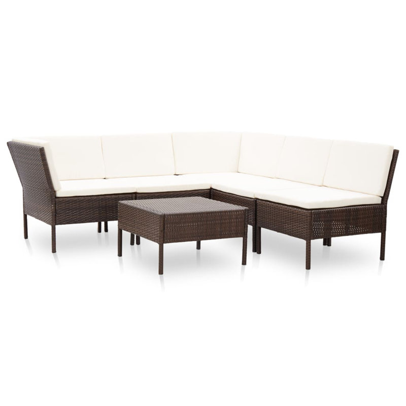 6 Piece Lounge Chair with Cushions, White, Brown
