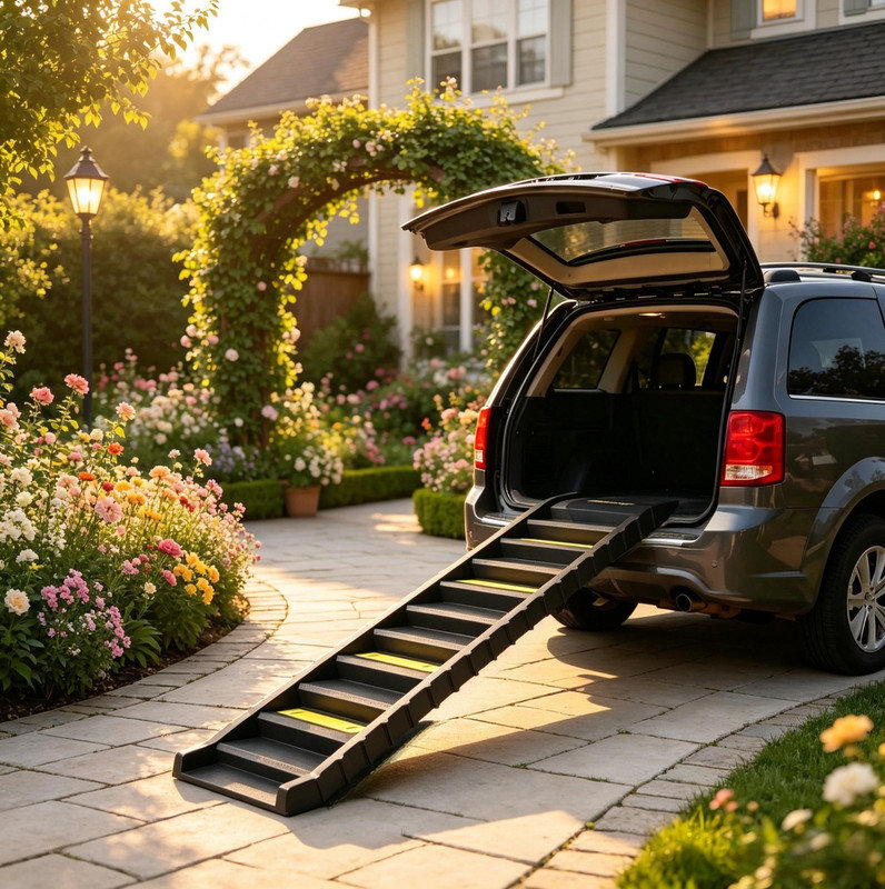 Foldable Black Dog Car Stairs Ramp, Lightweight Portable Pet Access Steps, Works for Small, Medium, Large Dogs, Perfect for Car, Truck, SUV