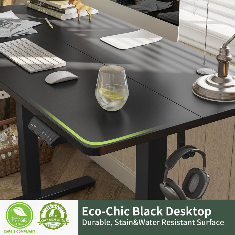 Adjustable Metal Base Standing Desk, Black/Black, 27.00" H x 63.00" W x 24.00" D 
