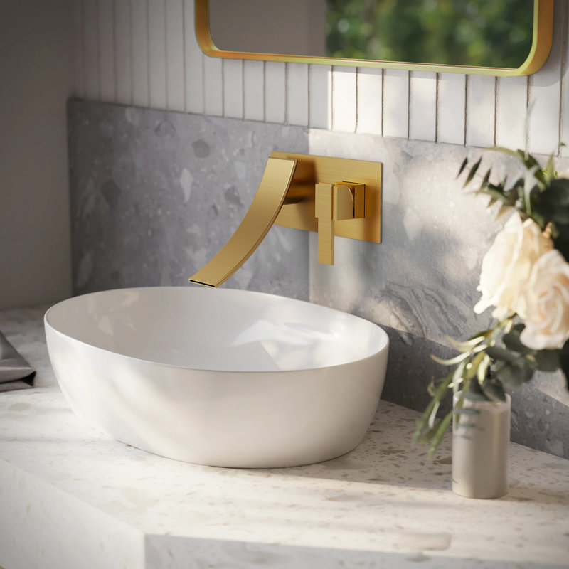 Robinet de salle de bain mural, robinet de salle de bain monocommande avec bonde, Or brossé