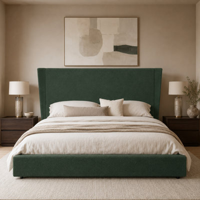 Hayden Boucle Upholstered Bed Frame with 51.4" Tall Rounded Headboard