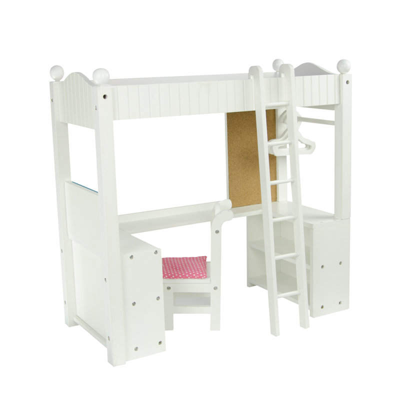 Olivia's Little World Olivia Little Princess 45.7cm Doll Loft Bunk Bed and Desk Set with Chair, Ladder, Hangers, Bedding and Message Board