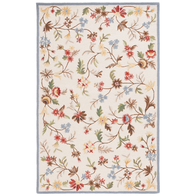 Chelsea Hand Tufted Wool Cotton Floral Rug in Ivory/Green, Rectangle 5'3" x 8'3"
