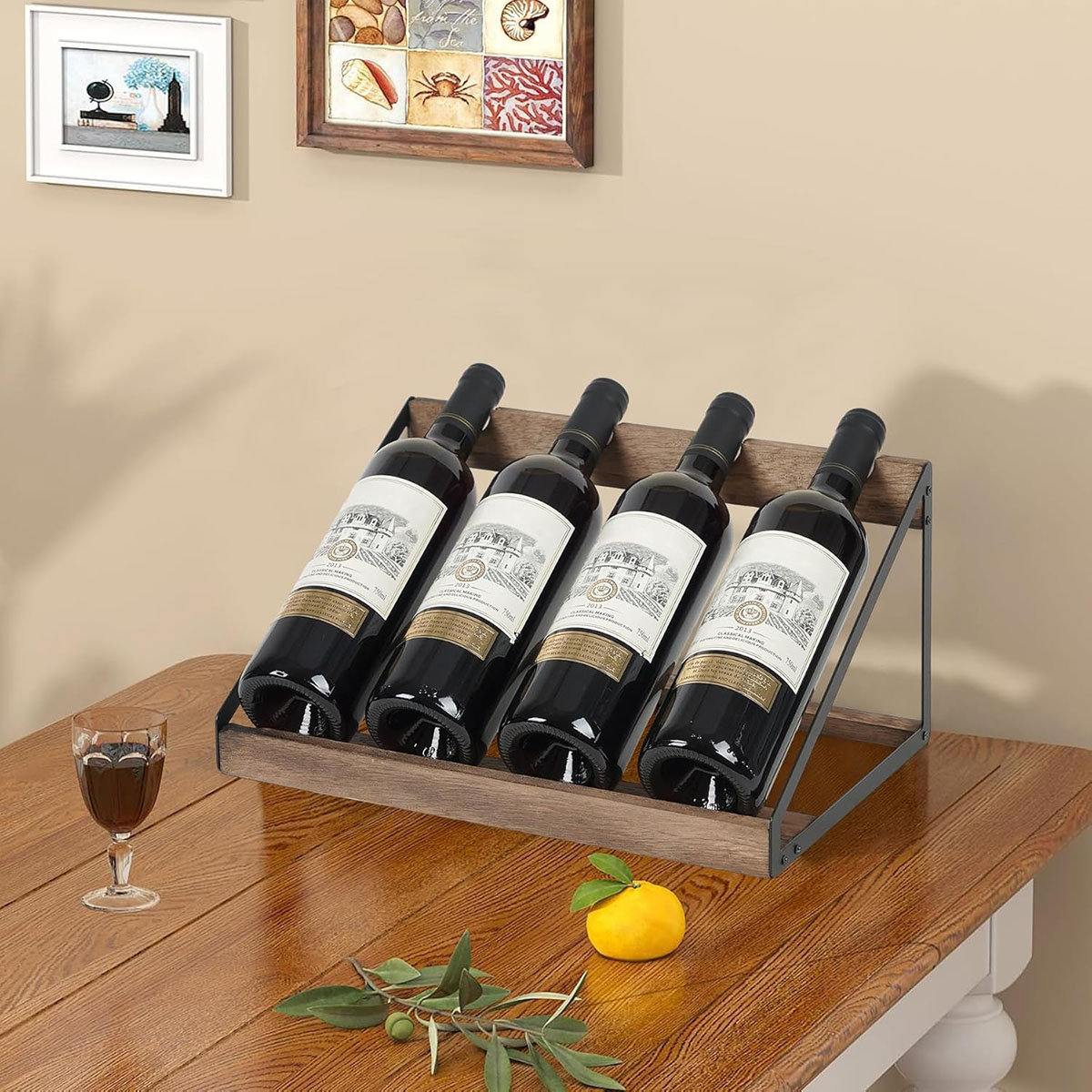 George Oliver Wine Rack 4 Bottle Storage Countertop, Wooden Holder ...