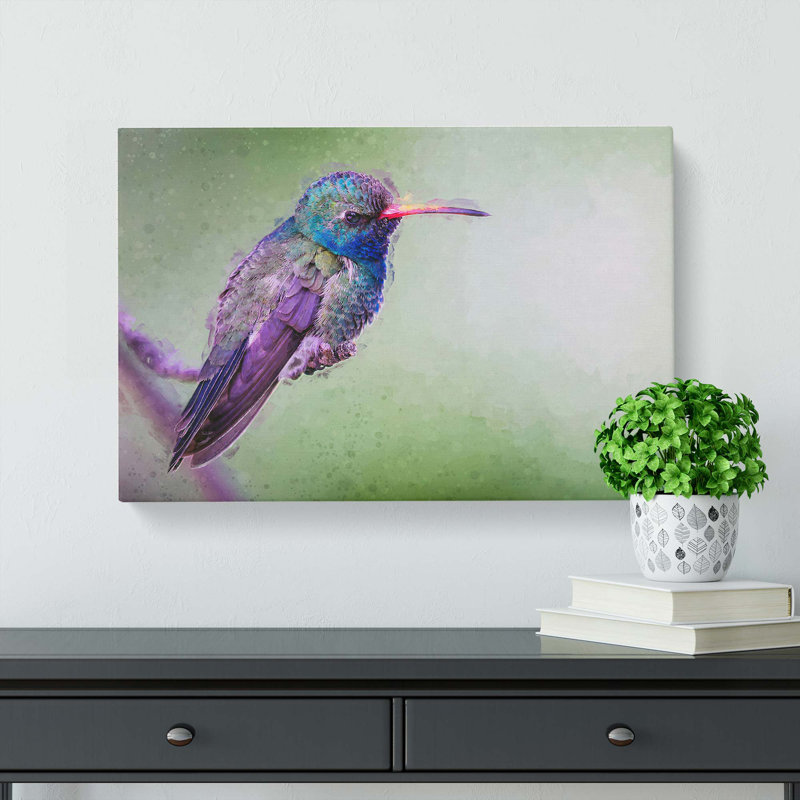 Broad-Billed Hummingbird in Abstract - Wrapped Canvas, 40cm H x 60cm W x 3cm D