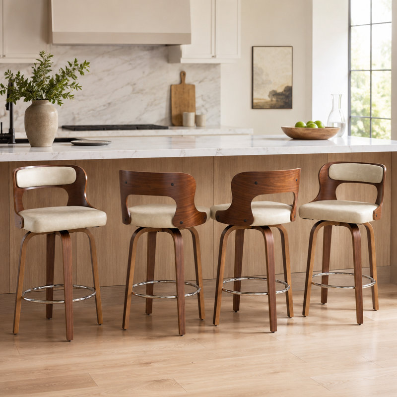 Swivel Faux Leather Counter Height Bar Stools, 2, Beigegray