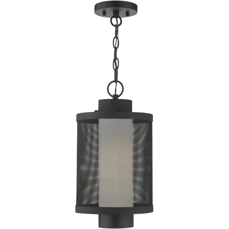 Light Pendant Opal White Glass Shade, Black, 16.88" H x 9" W x 9" D
