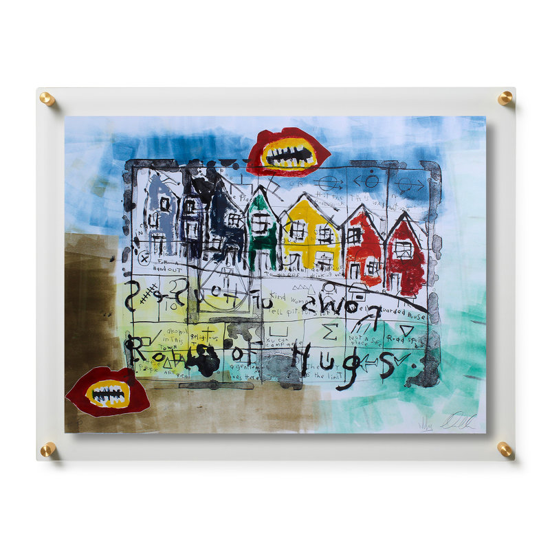 Rangées de maisons, rangées de câlins par Gareth Maguire, Cadre flottant doré / transparent, H 18 po x l 24 po