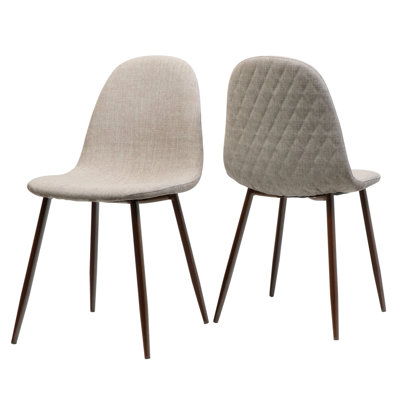 De 2 chaises de salle à manger, siège et dossier en tissu, pieds en fer avec finition bois en noyer foncé, chaise, artisanat fait à la main, finition noyer de 21,5 po de profondeur x 18 po de largeur et 33,74 po de hauteur, couleur blé, fait à la main,