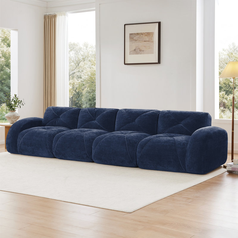 Tissu de velours doux, canapé désossé avec capitonnage, éponge à densité, fond ergonomique, aucun assemblage requis