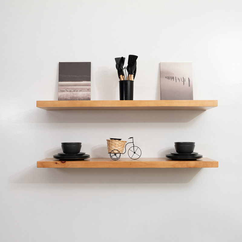 Haby Rustic Floating Shelves, Aged Oak, 1.75" H x 48" W x 8" D