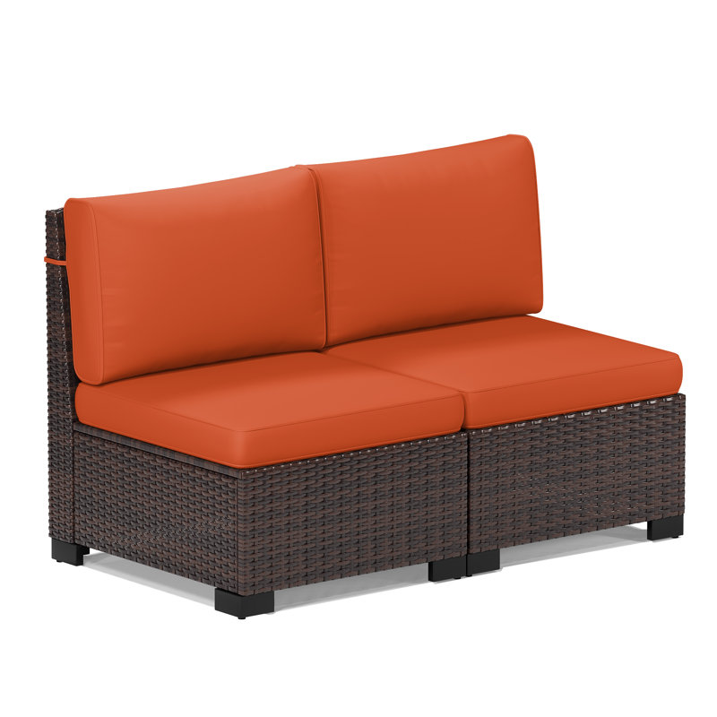 2-Person Armless Outdoor Seating Group With Cushions, Orange