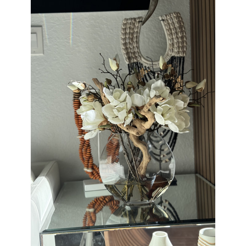 10" Moon Vase With White Magnolias	, White
