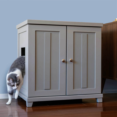 The Refined Litter Box - Wood Cat Litter Box Enclosure Cabinet with Drawer, Shaker Style + Feet